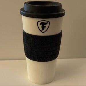 Firestone Racing White Plastic Logo Travel Mug Tumbler W/ Rubber Tire Grip
